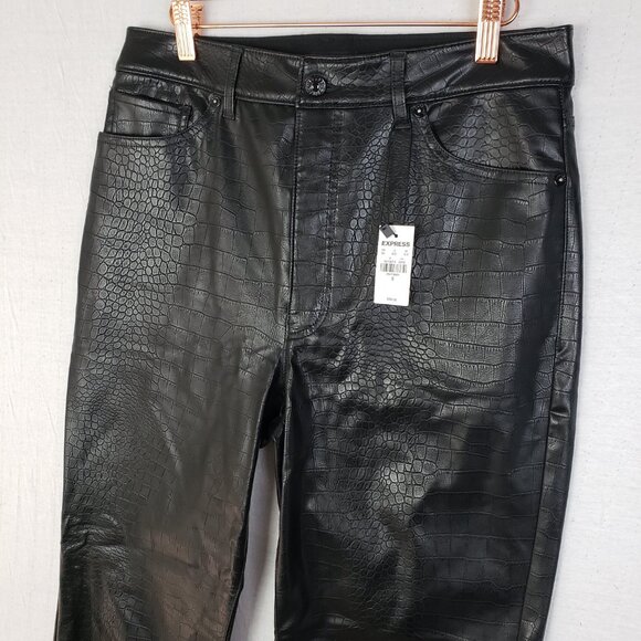 NWT Express Straight Pant Super High Rise Croc Embossed Vegan Leather Cropped 10 - Picture 5 of 15